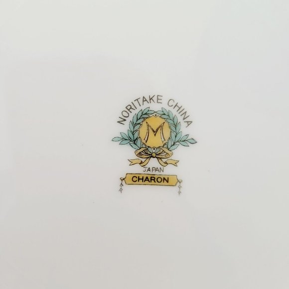 Noritake Charon Salad Plate & Coupe Soup Bowl, c1933-40, Floral & Yellow Scrolls - Picture 7 of 11